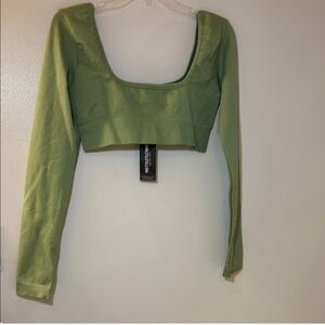 PrettyLittleThing Seamless Square Neck Long Sleeve Crop Top, Size UK L